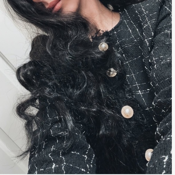 Classic Tweed Button Crop Jacket Midi Frayed Hem Skirt Set - Picture 4 of 10